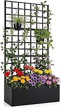 COSTWAY Flower Box with Trellis, Planter for Climbing Plants, Raised Bed with Trellis & Drainage, Flower Pot for Garden, Balcony, Privacy Screen, Garden Trellis Metal, 91 x 40 x 180 cm, Black