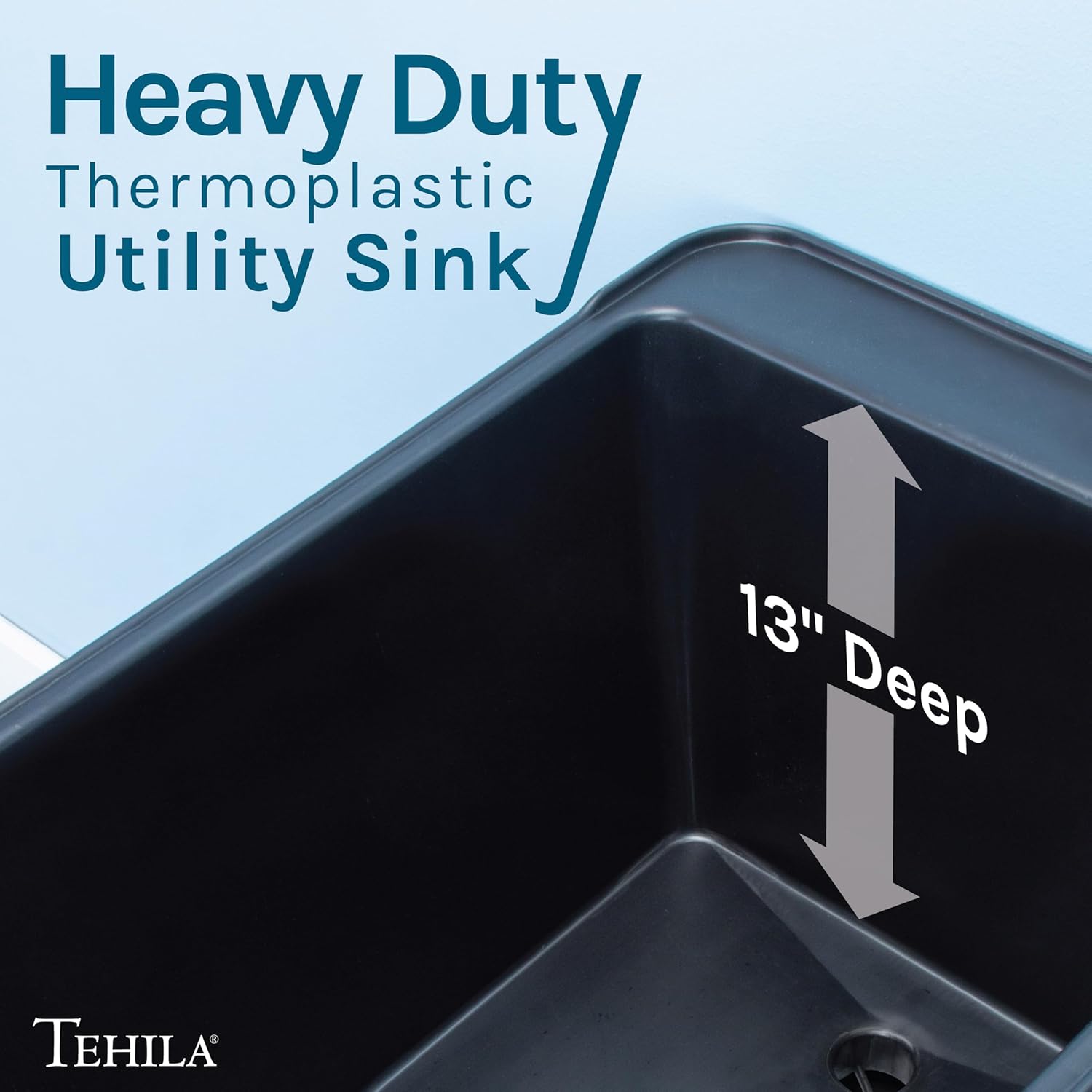 Black Space Saver Utility Sink by JS Jackson Supplies, Freestanding Tehila Space Saving Laundry Tub, Chrome Gooseneck Faucet with Side Sprayer