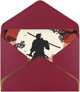 Samurai Greeting Card with Dark Red Envelopes, 4x6 Thinking of You Cards Happy Birthday Wedding Invitation Blank Note Card for All Occasions