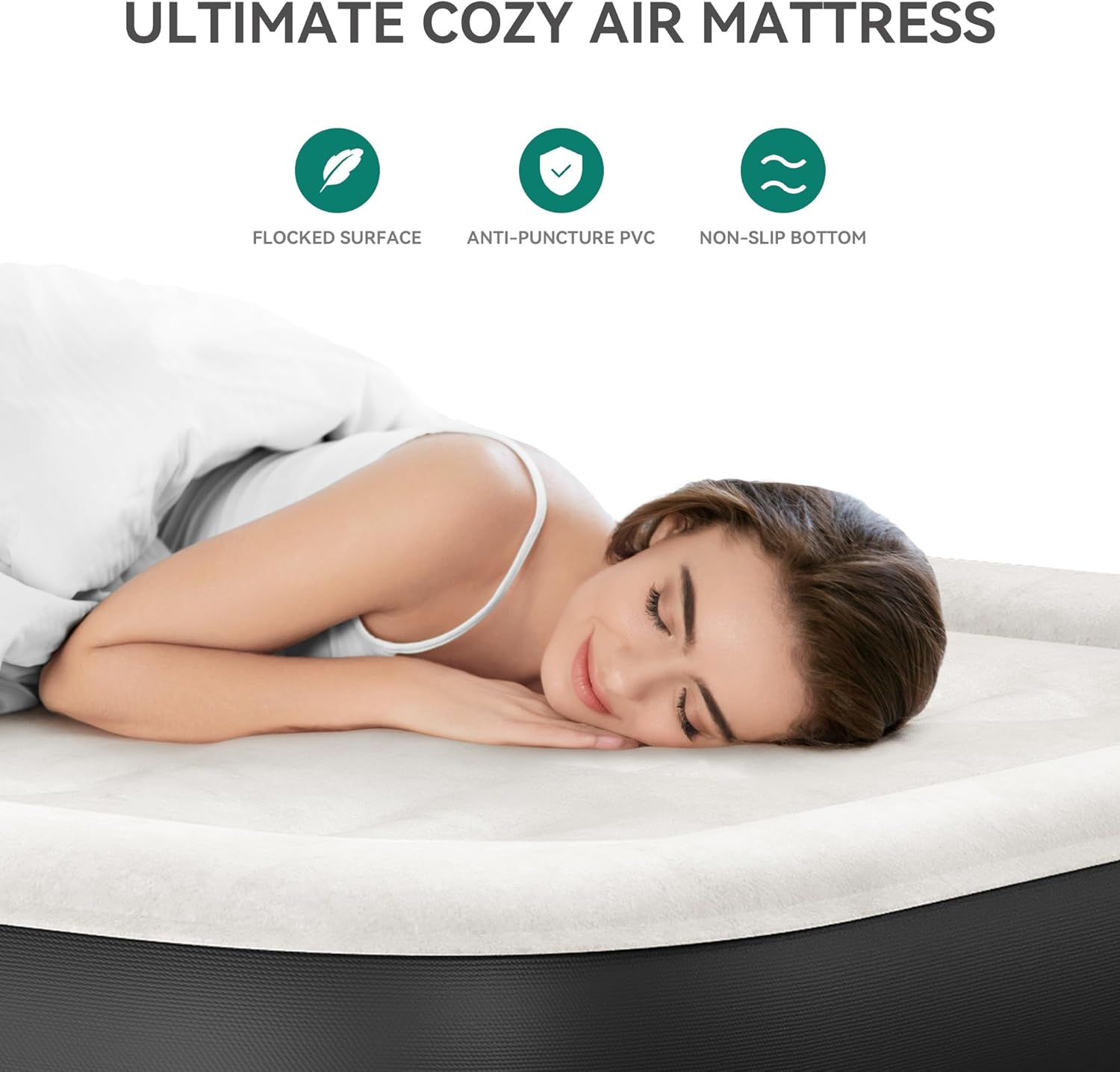 YITAHOME Full Air Mattress with Built-in Pump, 18-Inch Foldable Inflatable Bed with Carry Bag and Repair Patch, Deluxe Raised Air Mattress for Home, Travel, and Camping, Black