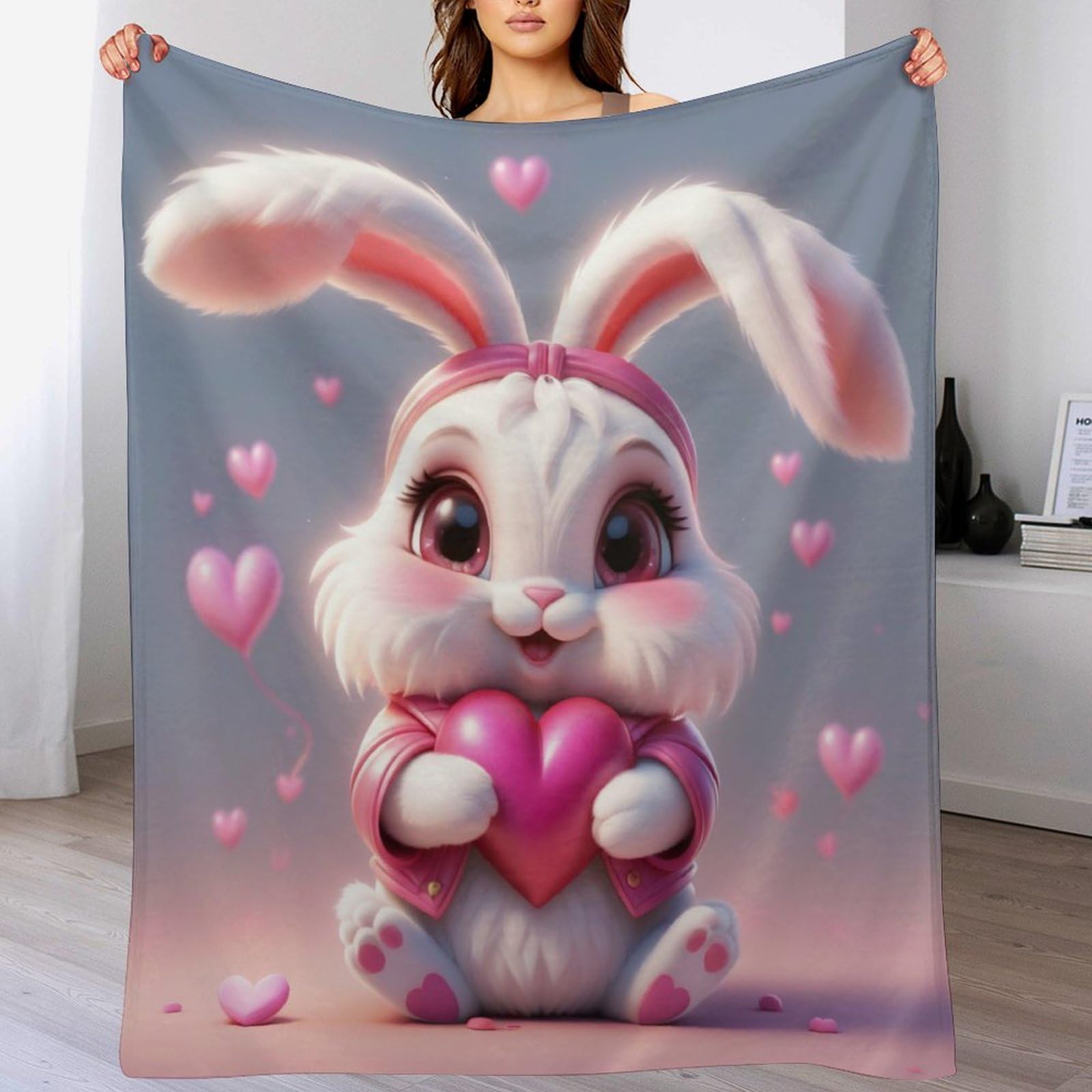 Couverture polaire lapin contre le froid, flannel douce et chaude pour lit