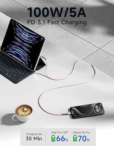 Vista 30 de JSAUX Cable USB C a USB C de 100 W para iPhone 17, cable de carga USBC tipo C 5A de carga rápida compatible con iPhone 17 Air 16 15 Pro Max Samsung