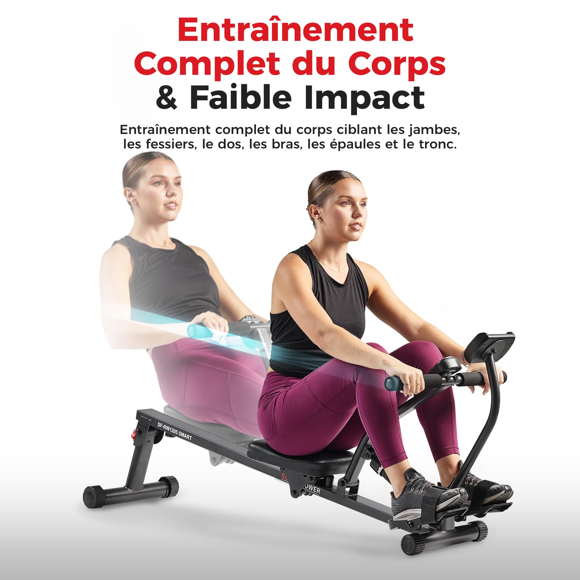 Sunny Health & Fitness Rameur de Fitness Compact 12 Niveaux de Résistance Réglable avec Connexion SunnyFit APP