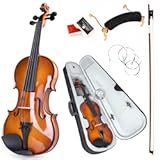 Kmise 4/4 Full Size Set, 4 Solid Wood Fiddle for Adults Beginners Students Kids, with Hard Case with Hygrometer, Violin Bow, Shoulder Rest, Extra Strings (MI3415)