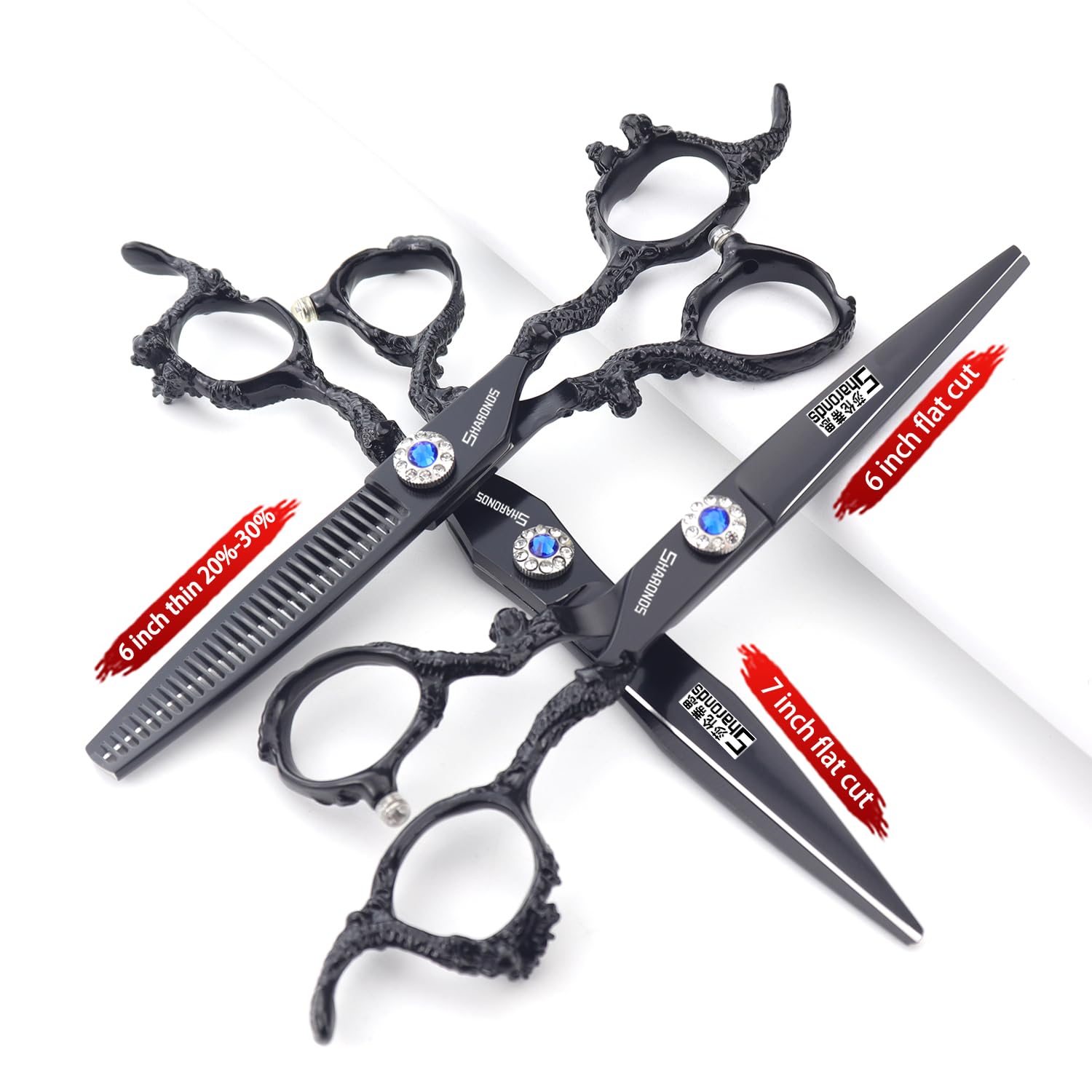 Tijeras de corte de pelo de 6/7 pulgadas, tijeras de corte de pelo de acero inoxidable (6 + 7 pulgadas, 3 piezas-B)