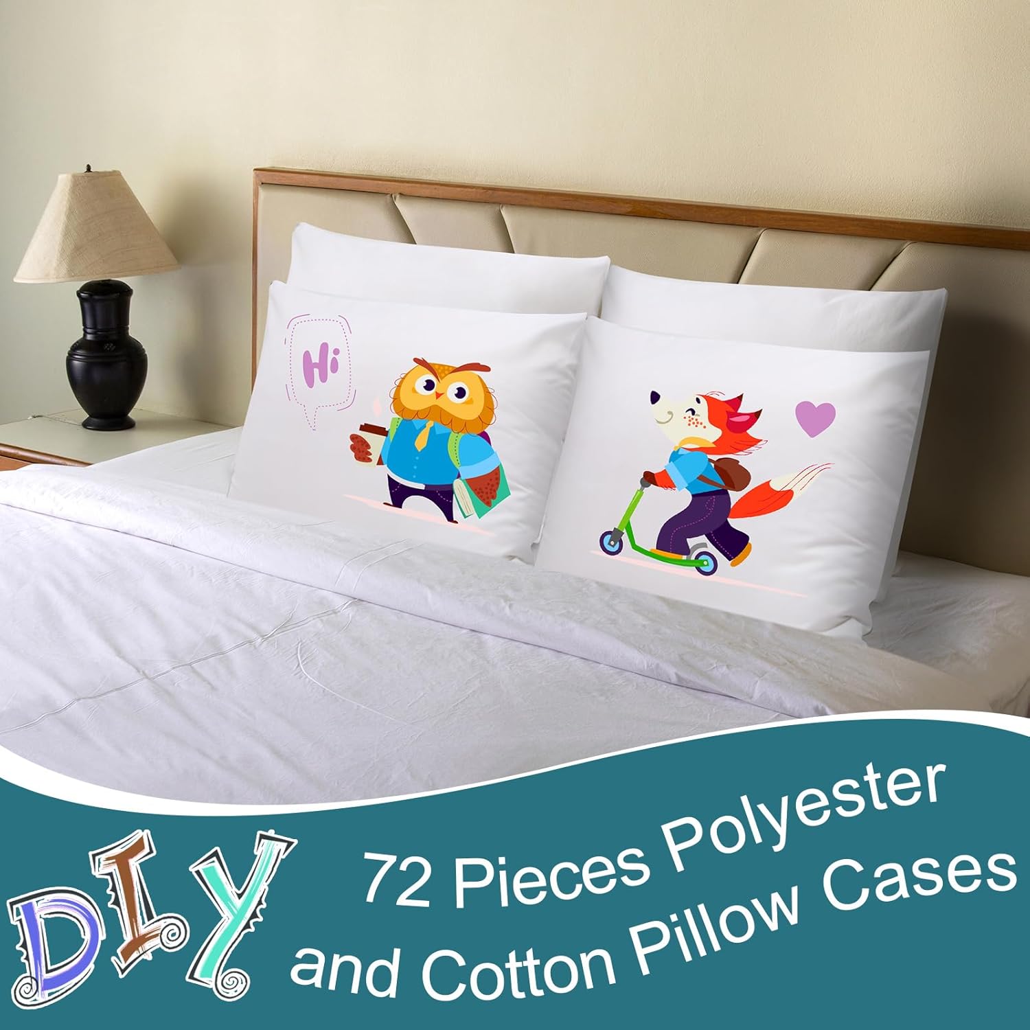 Shimeyao 48 Pcs 20 x 26 Inch Zippered Pillow Protectors Bulk, Standard Size Bedding Pillow Cases, Soft Breathable Cotton Sateen Dust Protection Covers White Protectors for Home Hotel Rental