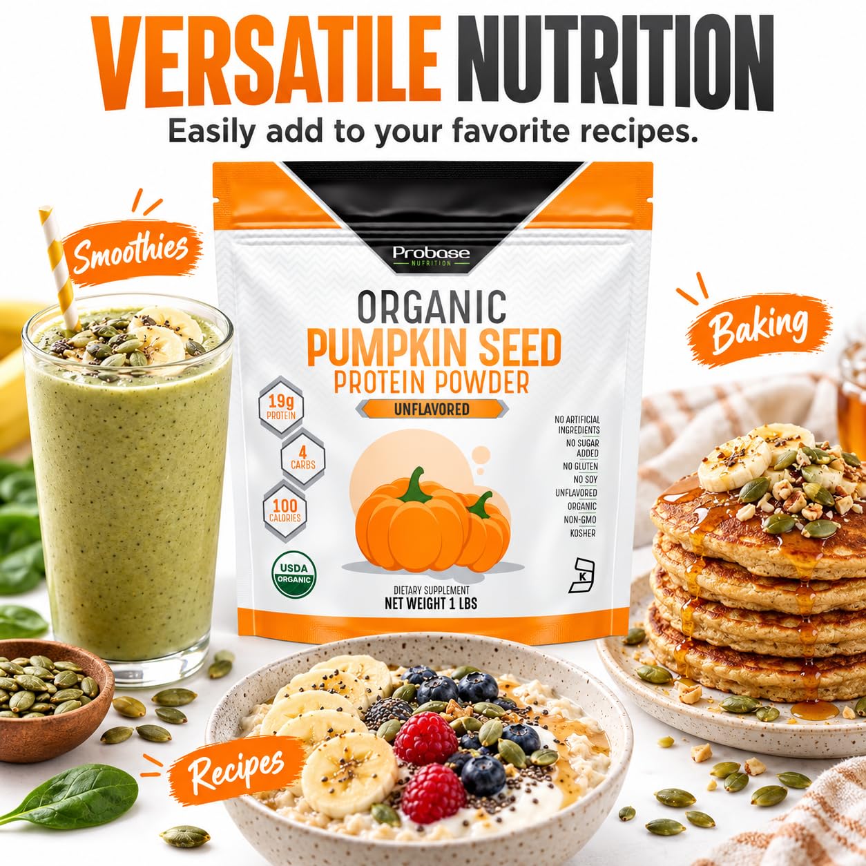 Probase Nutrition, Pumpkin Seed Protein Powder, Unsweetened Plant-Based Pumpkin Protein Powder, Ideal for Post-Activity Support, Pumpkin Powder is Rich in Omega 3, 6, 9 | 1 lb, Cold Pressed — Amazon image 10