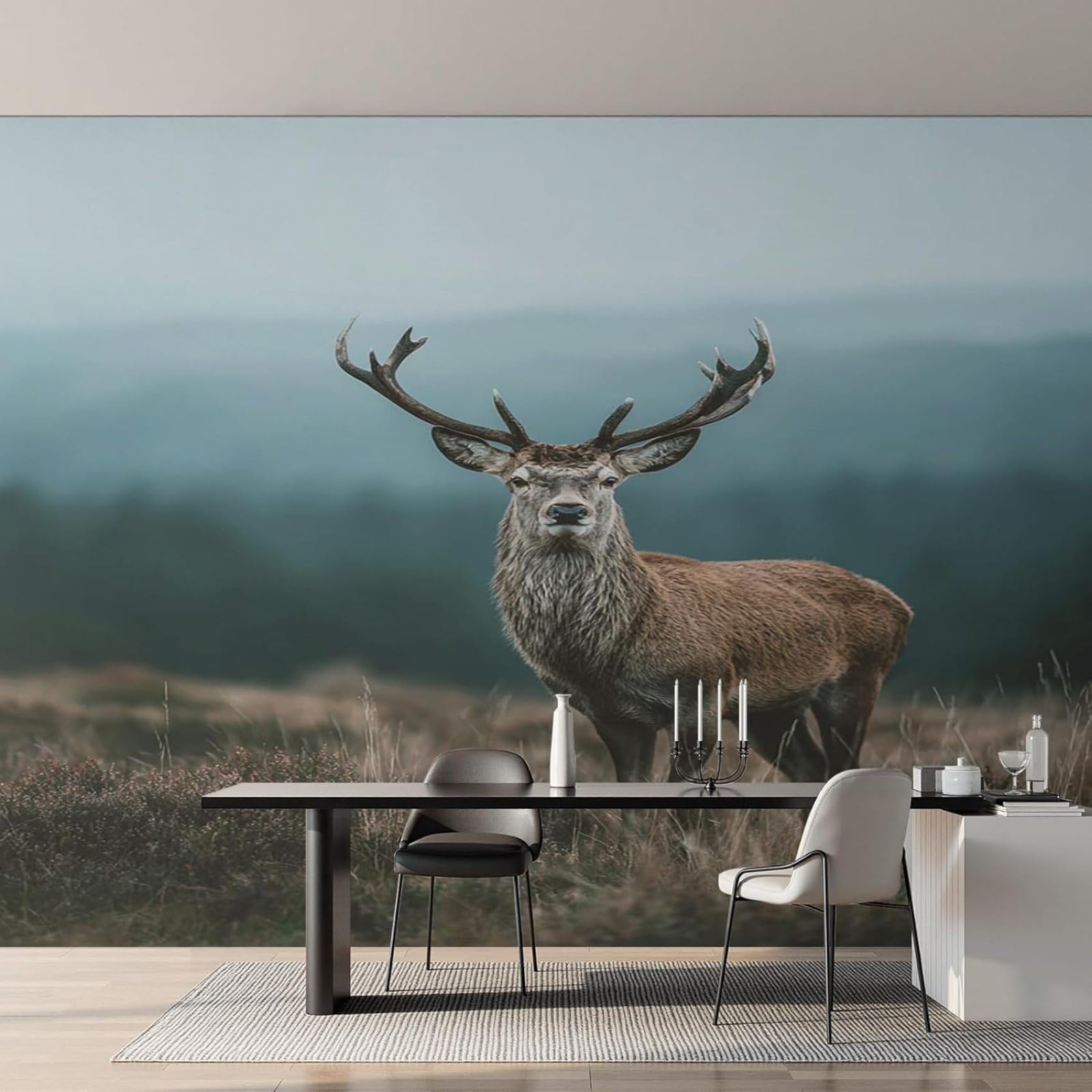 Papier peint photo cerf au salon pour une ambiance forêt cocooning