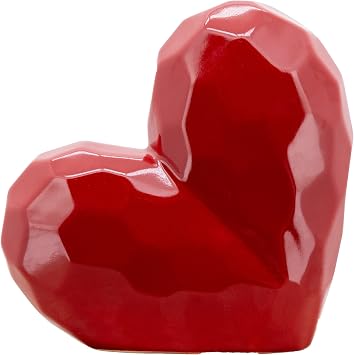 Decorative Ceramic Heart Sculpture for Home Decor - Ornaments for Bathroom, Office, and Living Room Decor - Modern Figurine Accent for Bedroom, Shelf Display, and Coffee Table - 8", Red