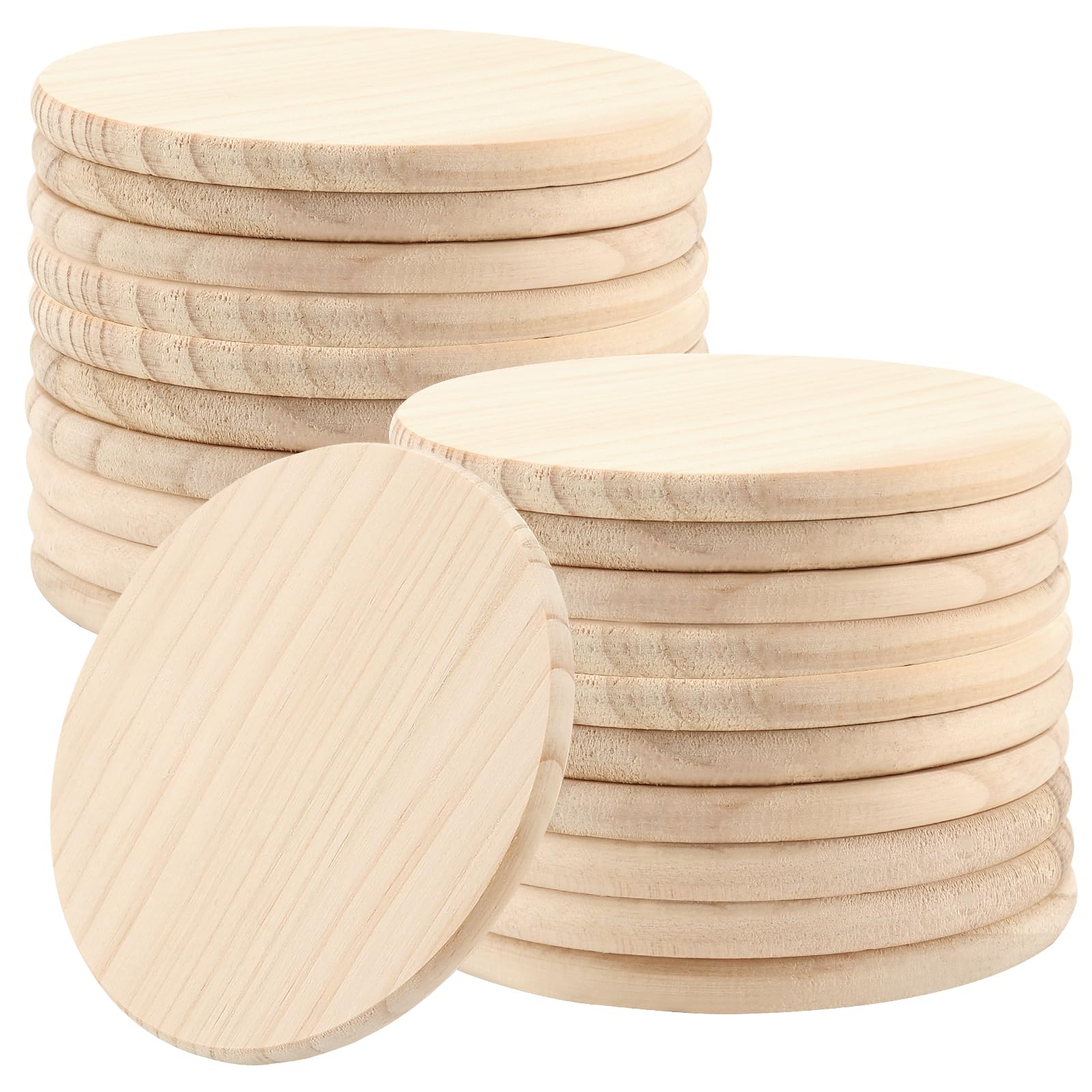 Japchet Natural 20Pcs 4 Inch Blank Wooden Coasters, 10Cm Round Wood Coasters, Unfinished Blank Wooden Coasters For Diy Drawing Painting