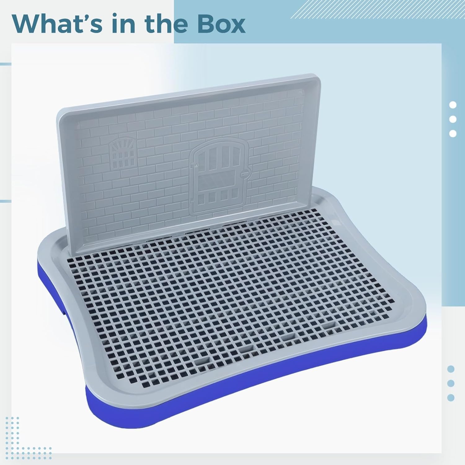 Generic Dog Toilet with Wall, 20.1 X 15.6 in / 51 X 39.5 Cm Indoor Potty Tray, Abs Puppy Training Pad Holder, Removable Post, Quick-Draining Grate for Small Medium Dogs, Blue-Gray