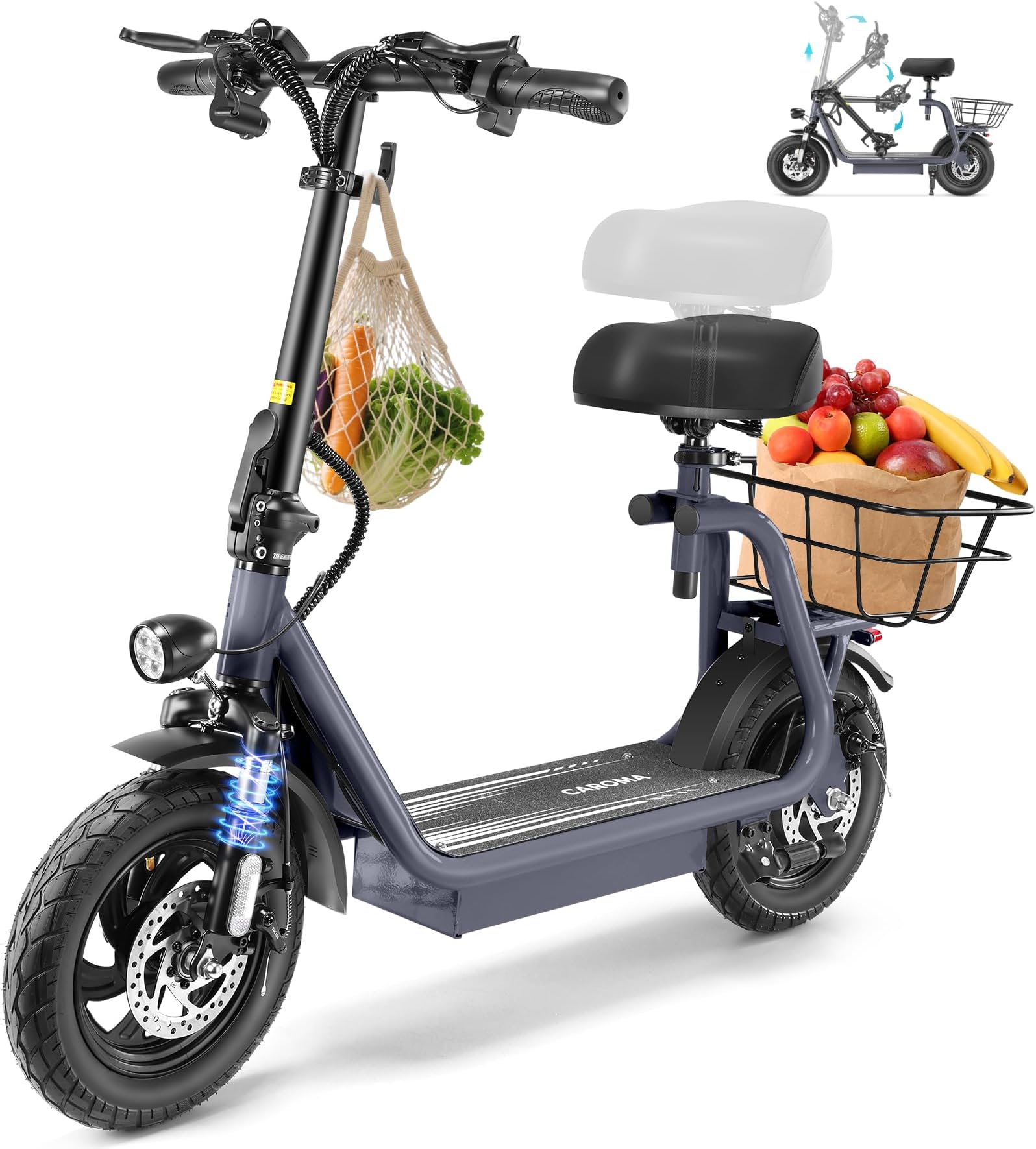 Peak 1200W/800W Electric Scooter with Seat, 30 Miles Max Range, Electric Scooter Adults, Up to 20MPH Foldable Escooter with Kid Seat,Key Start Adjustable E-Scooter