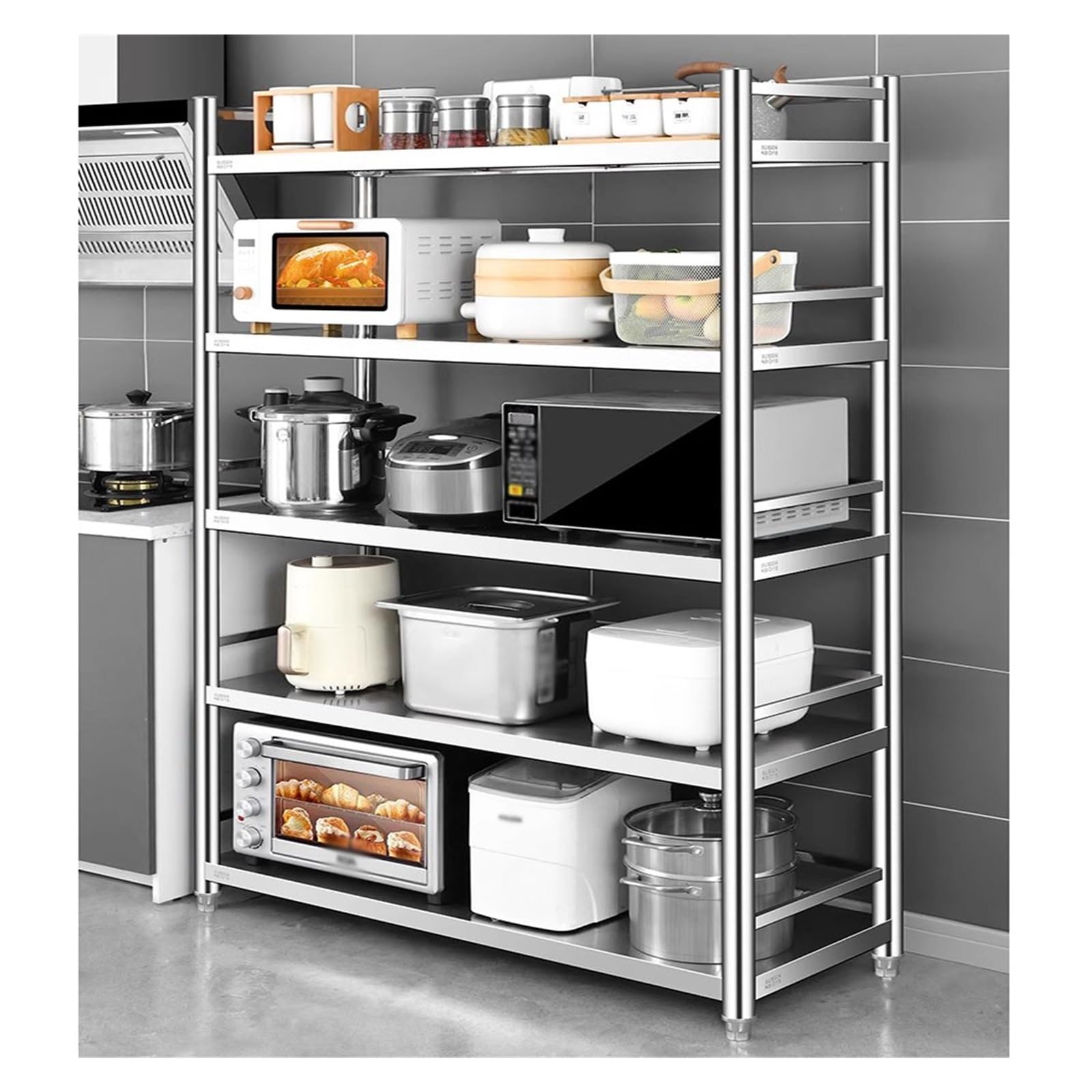 Scaffale a 5 ripiani in acciaio inox pesante Du Sto grado 304, ideale per cucina, ufficio, ristorante e magazzino (70 x 35 x 180 cm)