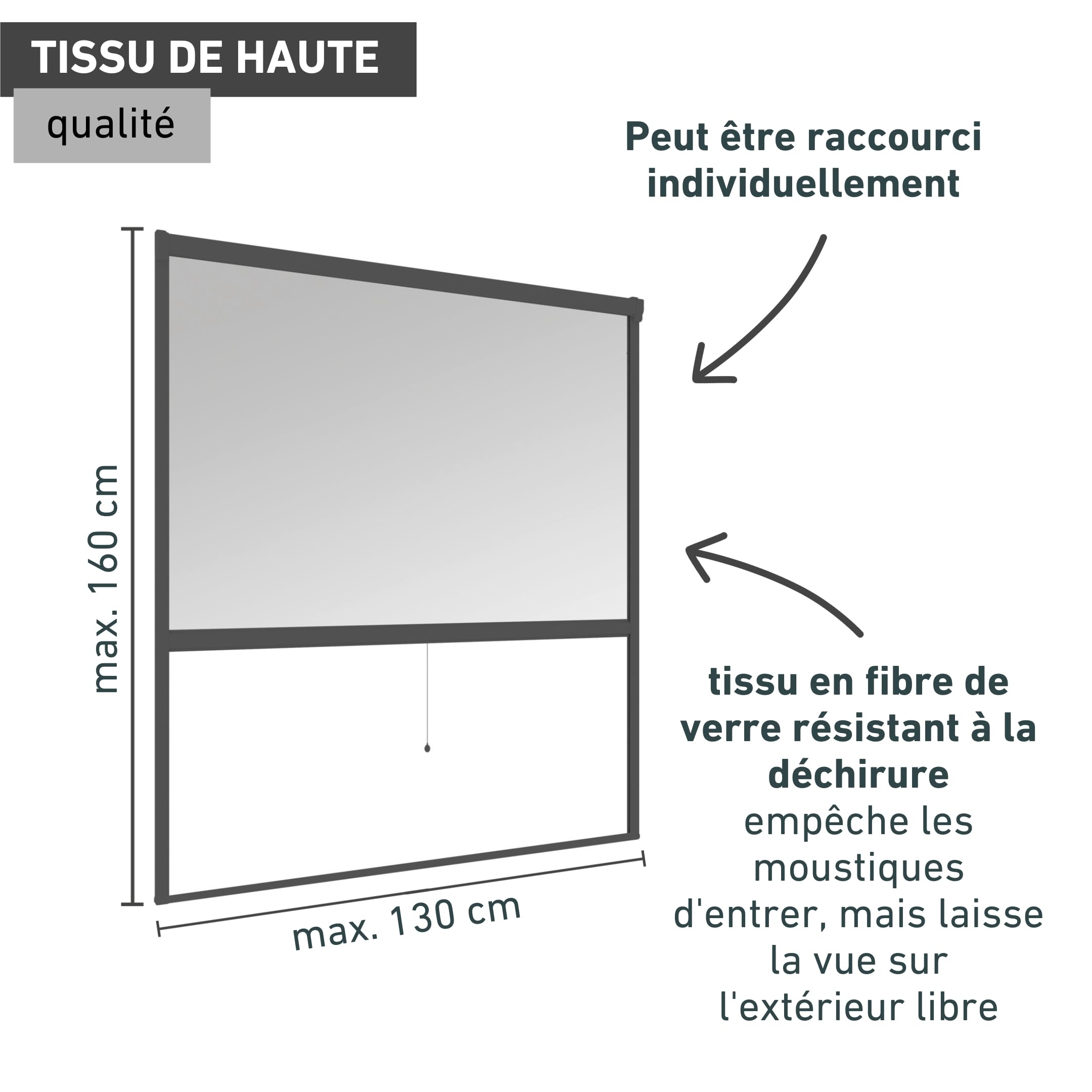 Windhager Protection contre les insectes - Store moustiquaire Store de fenêtre à suspendre - Kit de montage - 130 x 160 cm - Anthracite