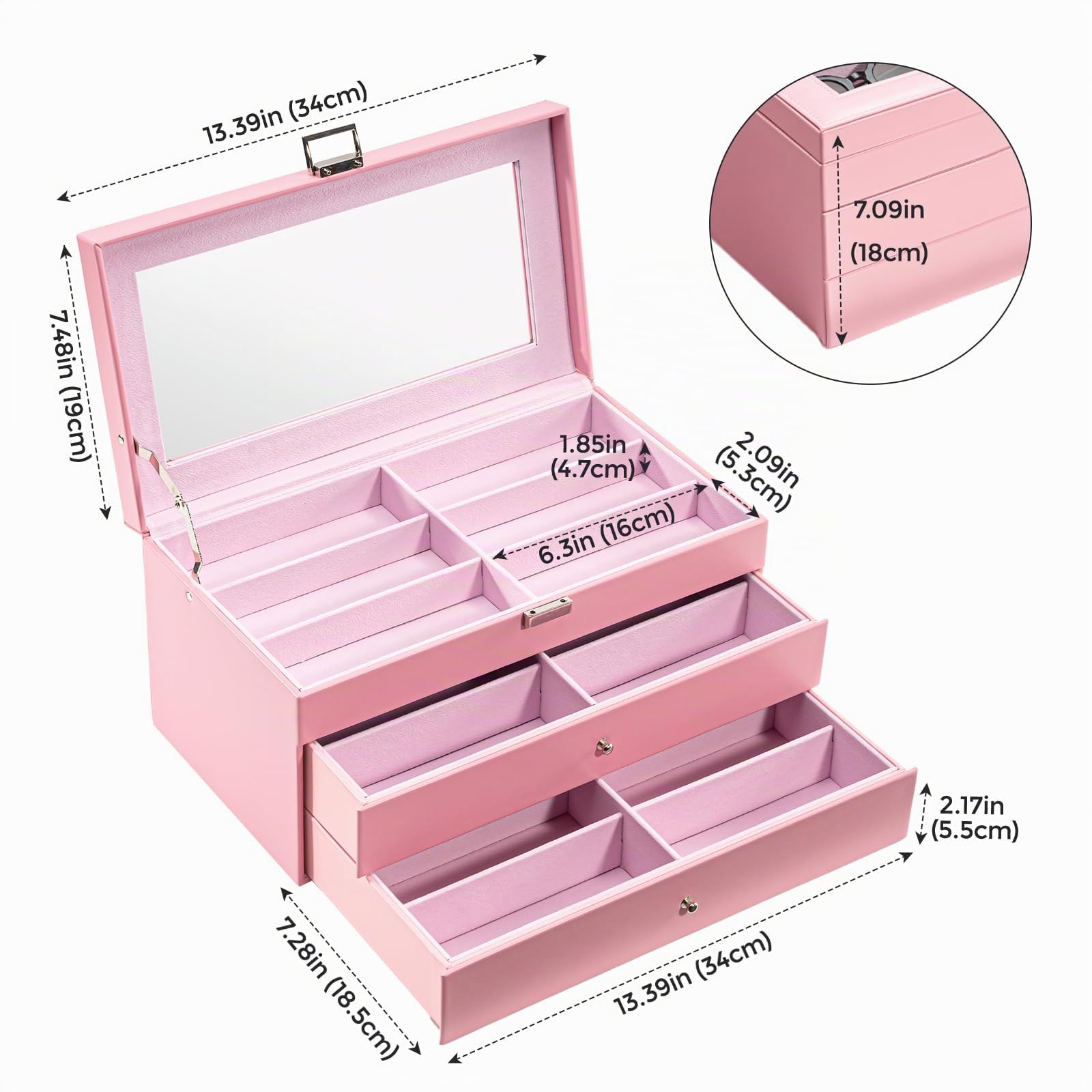 ProCase Porta Occhiali Multiplo 3 Strati, 18 Slots Organizer Occhiali da Sole in Pelle, Occhiali Espositore Scatola Portaocchiali Organizzatore Occhiali per Donna Uomo -Rosa