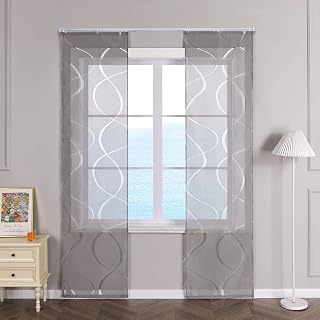 ESLIR Schiebegardinen Voile Flächenvorhänge Set 2er Klettband Grau 57x145