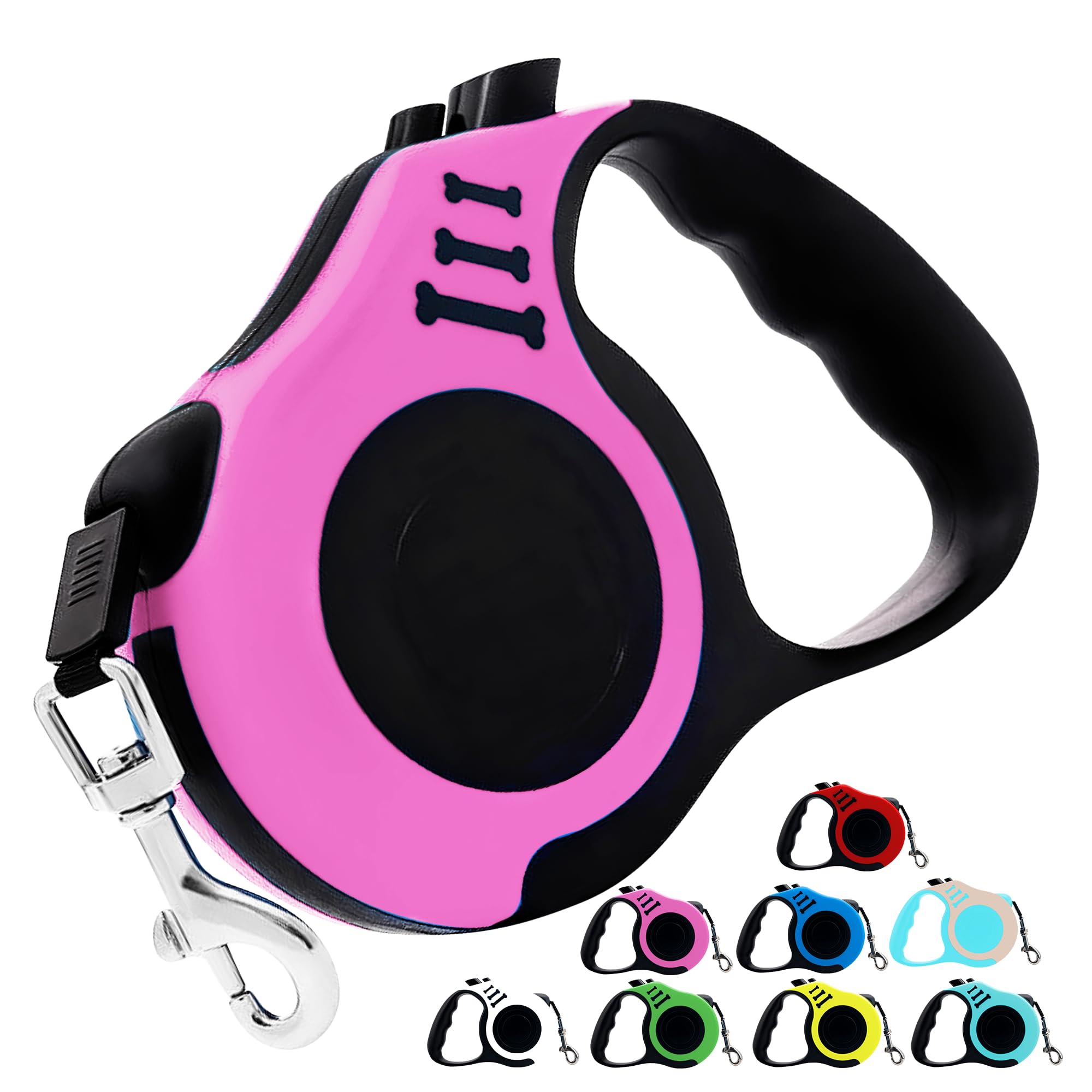 D&S Global Retractable Dog Lead 5m / Dog Leash, Heavy Duty No-Tangle Extendable Nylon Tape, for Small & Medium Dogs (Pink)
