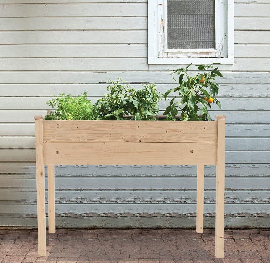 4FT Raised Garden Bed Elevated Wood Planter Box Stand for Backyard, Patio Planters Boxes Kit Flower Plant Grow Box Herb Garden Elevated Garden Bed Outdoor Indoor Patio Greenhouse