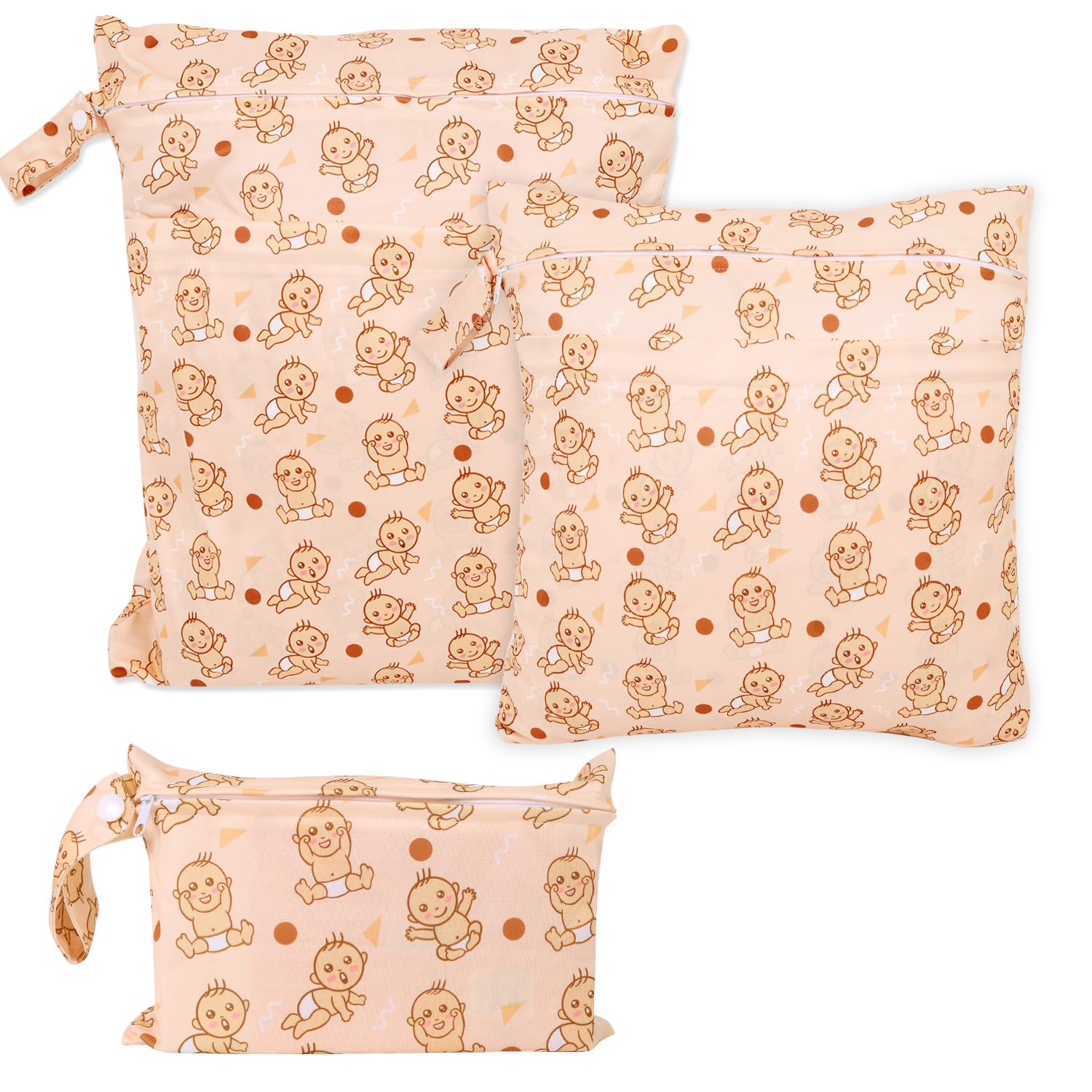 FanChose 3 Pcs Baby Wet Dry Cloth Diaper Bag, Reusable Diaper Wet Bag, Washable Diaper Nappy Bags Waterproof Travel Carry Bag, Foldable Portable Nappy Pouch, Baby 1