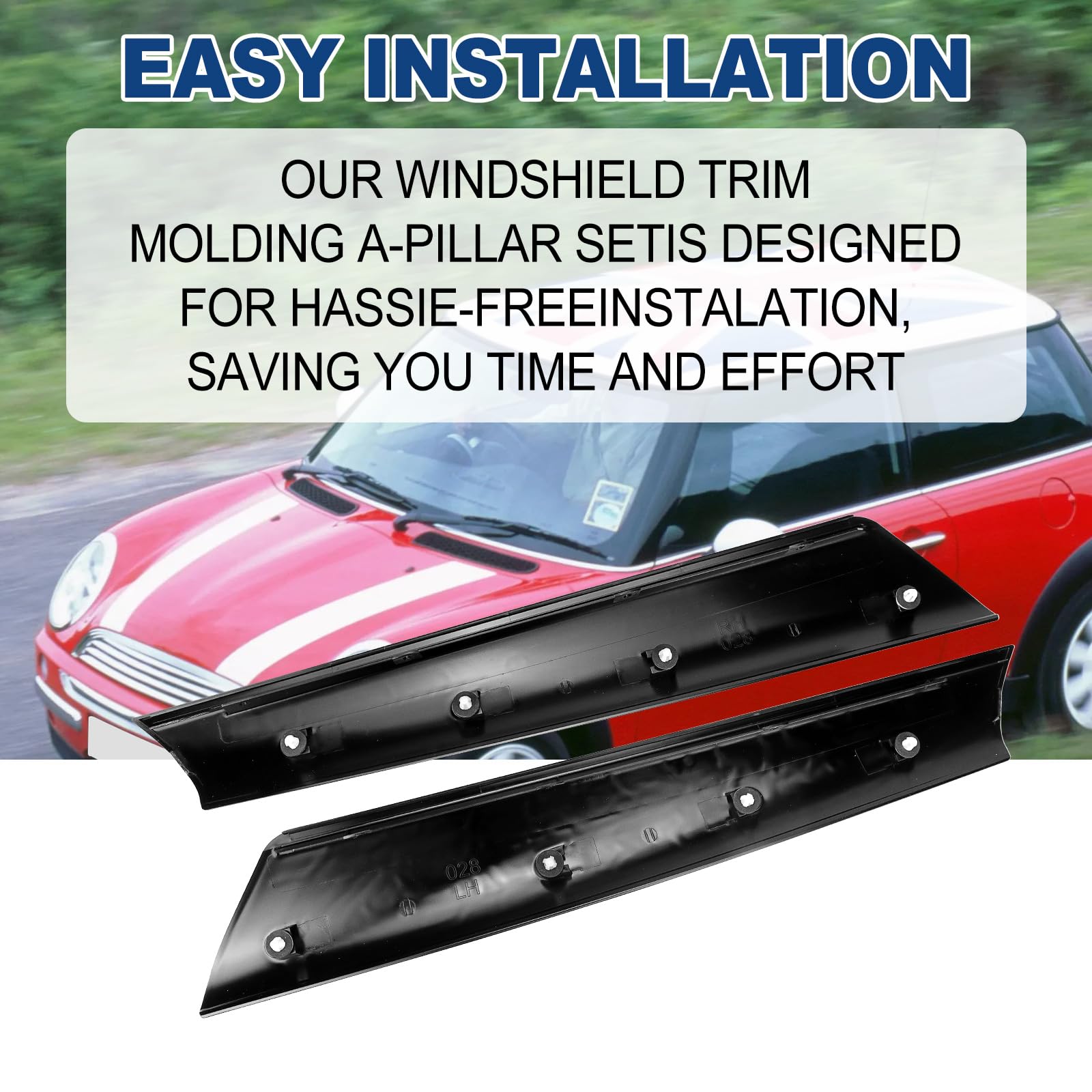 Moulure de protection pour pare-brise compatible avec Mini Cooper R50 R52 R53 | Lot de 2 panneaux de garniture pour fenêtre extérieure gauche et côté passager droit 51137128157