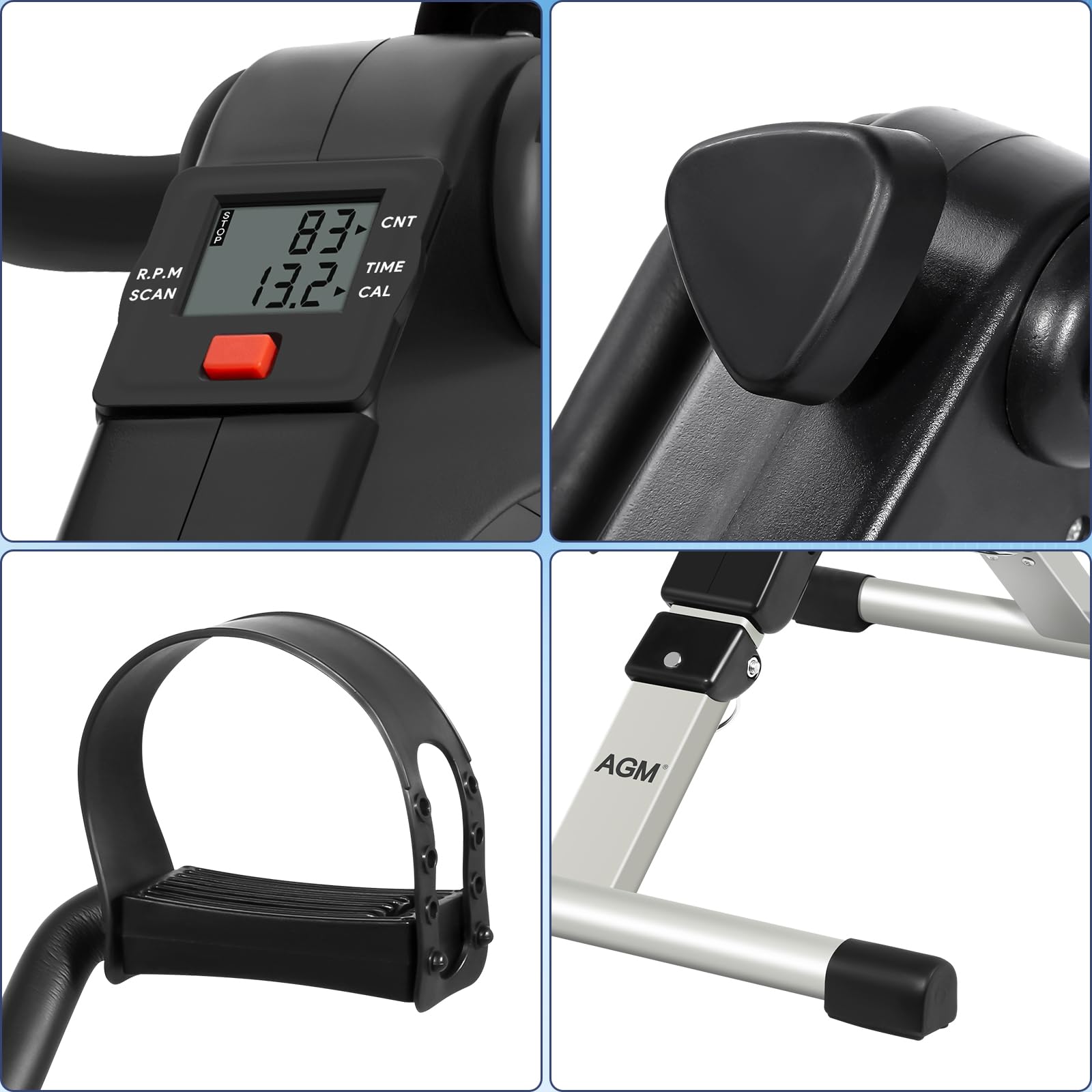 AGM Mini-Heimtrainer Fahrrad, Arm und Beintrainer Fitnesstrainer, Fitness, Hometrainer Bewegungstrainer mit LCD-Monitor und Einstellbarem Widerstand, Fitnessgerät für Zuhause, Büro Schwarz
