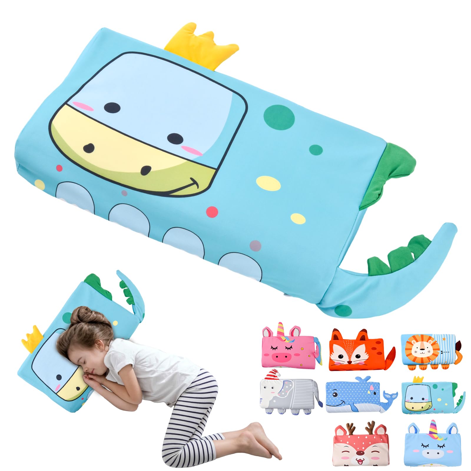 YAOZUP Cuscino Memory Foam Bambini,Cuscino Culla,Cuscino per Bambini con Federa,Ipoallergenico,Anti Acari,Cuscino per Bambini per Sonnellini per Ragazzi e Ragazze (3-10 Anni) (Dinosauri)