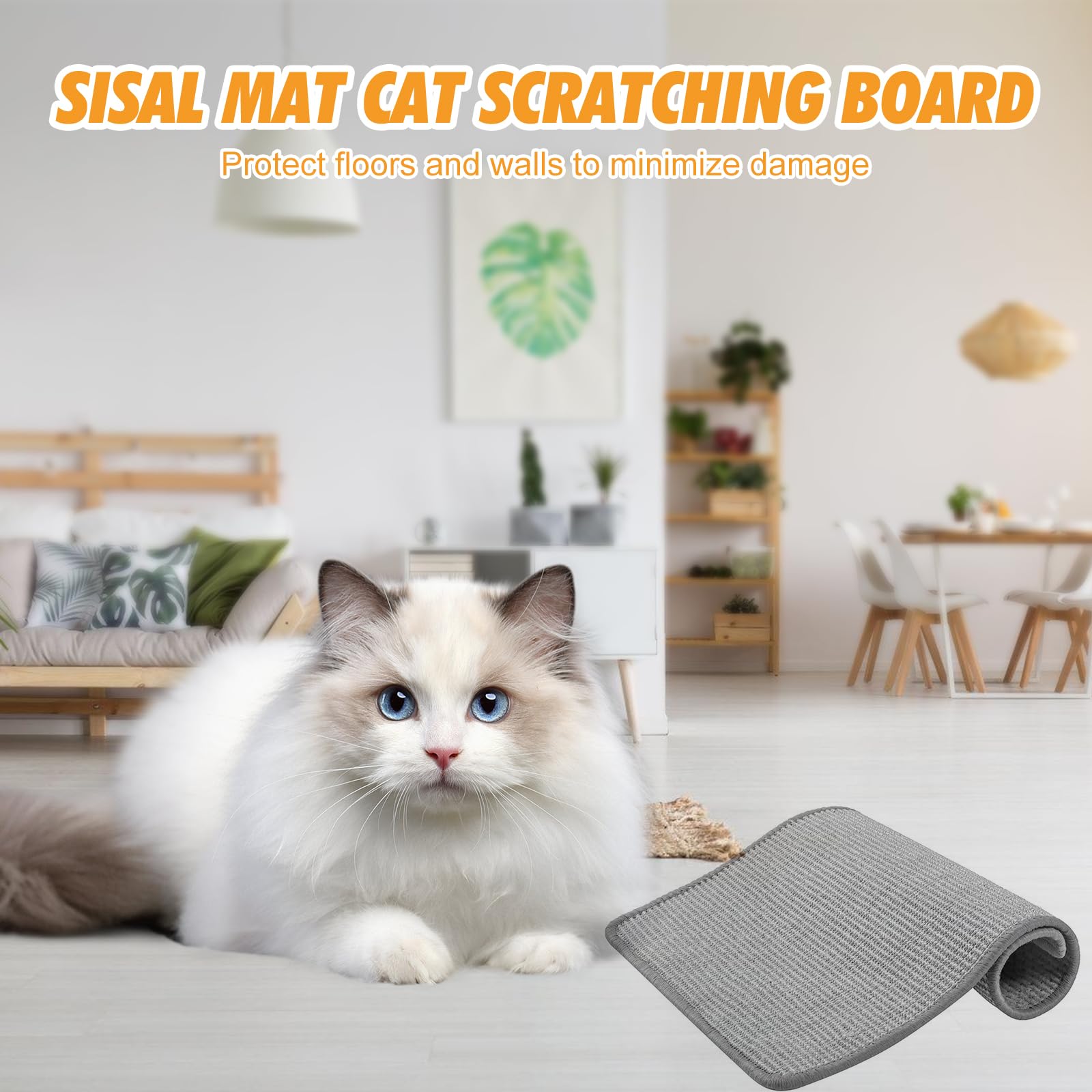 Tappeto Tiragraffi Per Gatti 2 Pezzi - 60x30cm, Sisal Naturale, Base Antiscivolo, Marrone - Foto 6