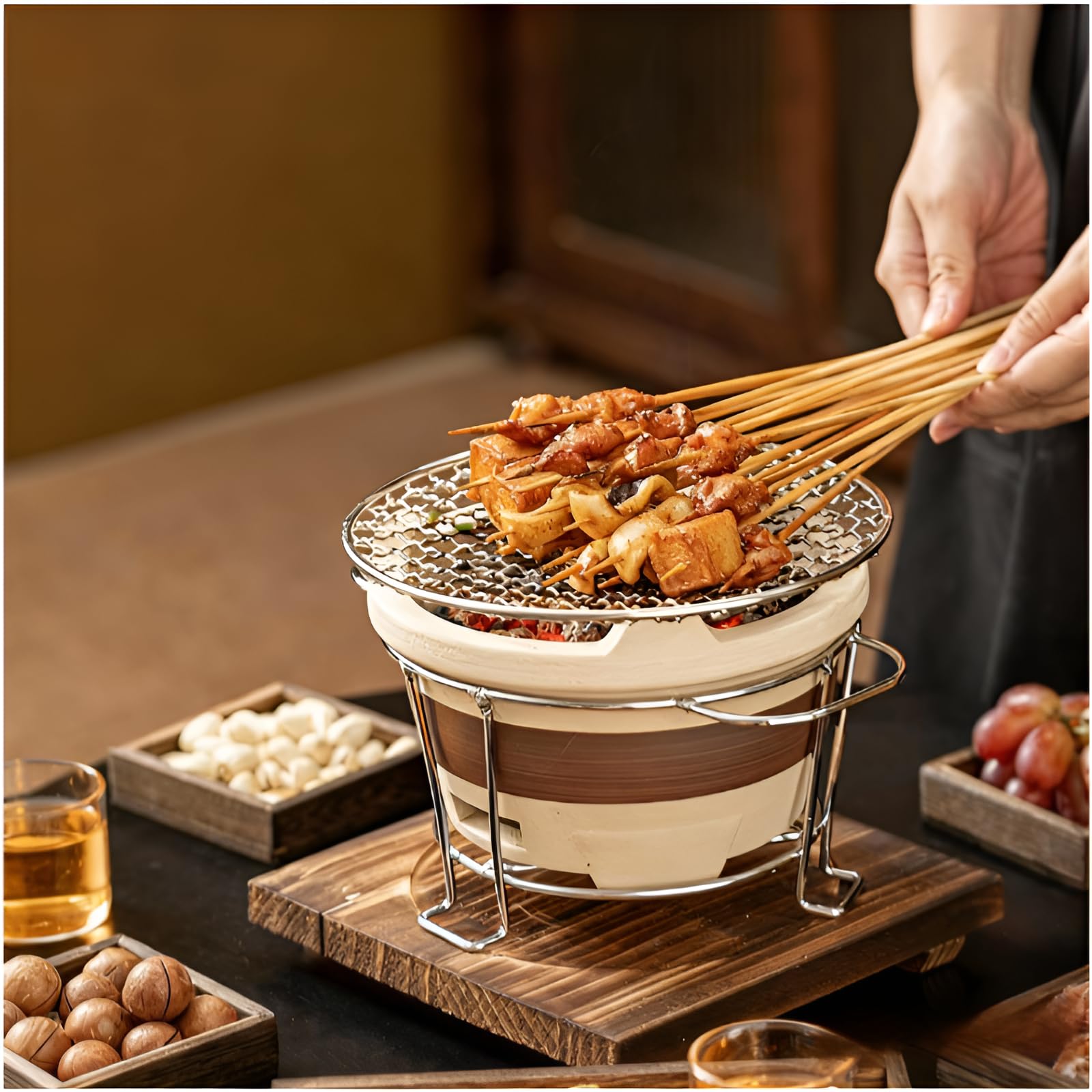 Amazon.co.jp: 卓上七輪 珪藻土製 2～5 人用 ラウンド火鉢 焼き網