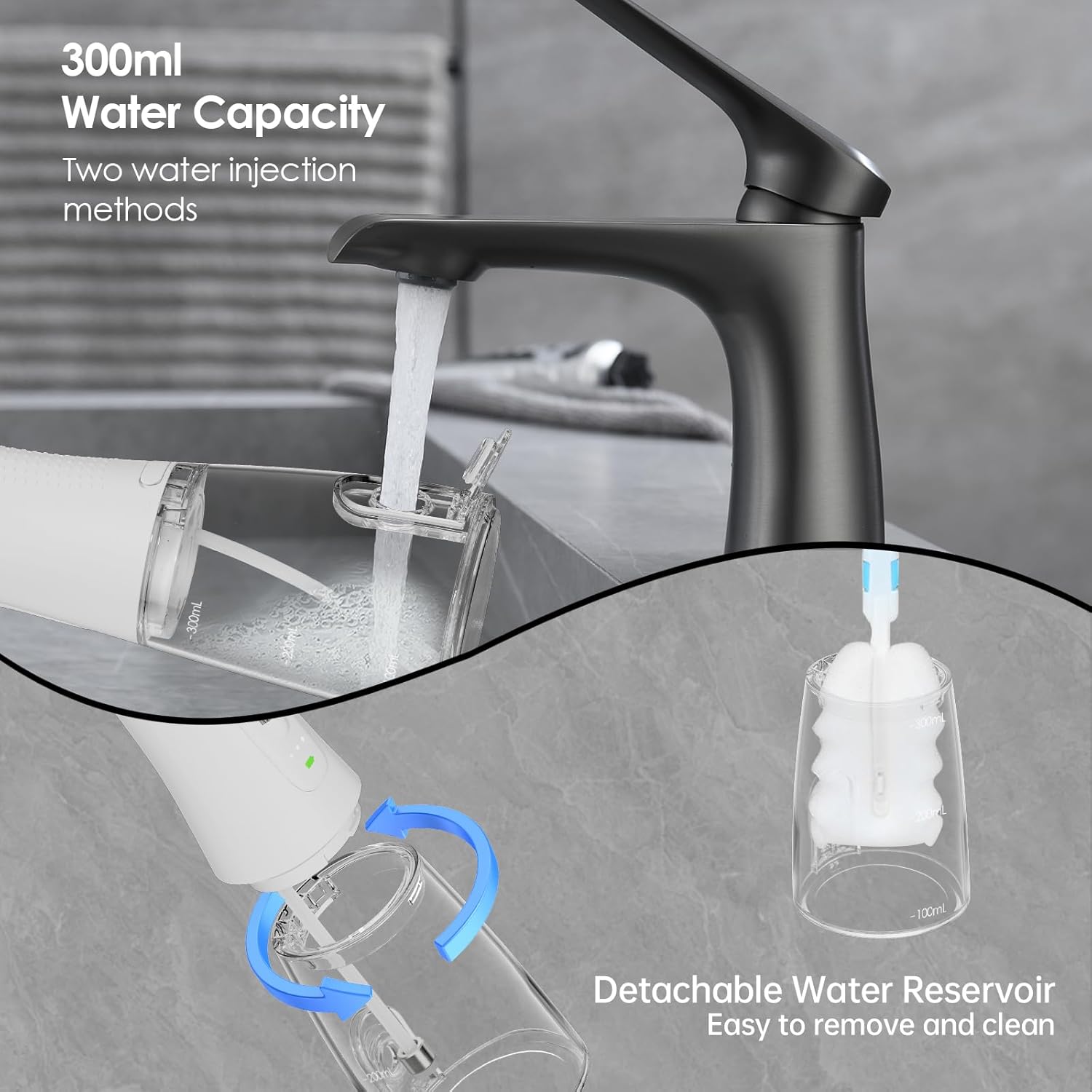 300ML Long-Lasting Battery Life Water Flosser Adjustable Pressure Oral Irrigator Flosser with 4 Interchangeable Nozzle Tips for Implants/Braces/Receding Gums (Multicolor)