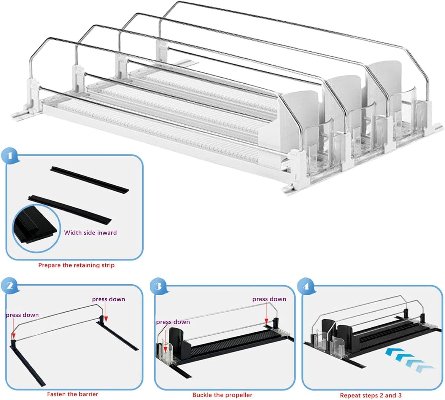 Generic Beverage Storage Solution for Refrigerator with Adjustable Dividers, 3 row white