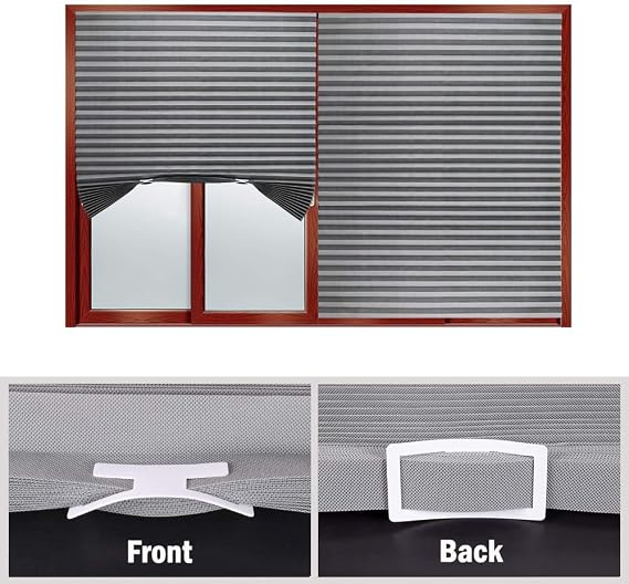 KELIXU 3 Pack 120CMx180CM Pleated Fabric Blind Light Filtering Shade Instant Stick on Blinds for Window Privacy Protection, Quick Fix and Easy to Install, with 6 Clips, Grey
