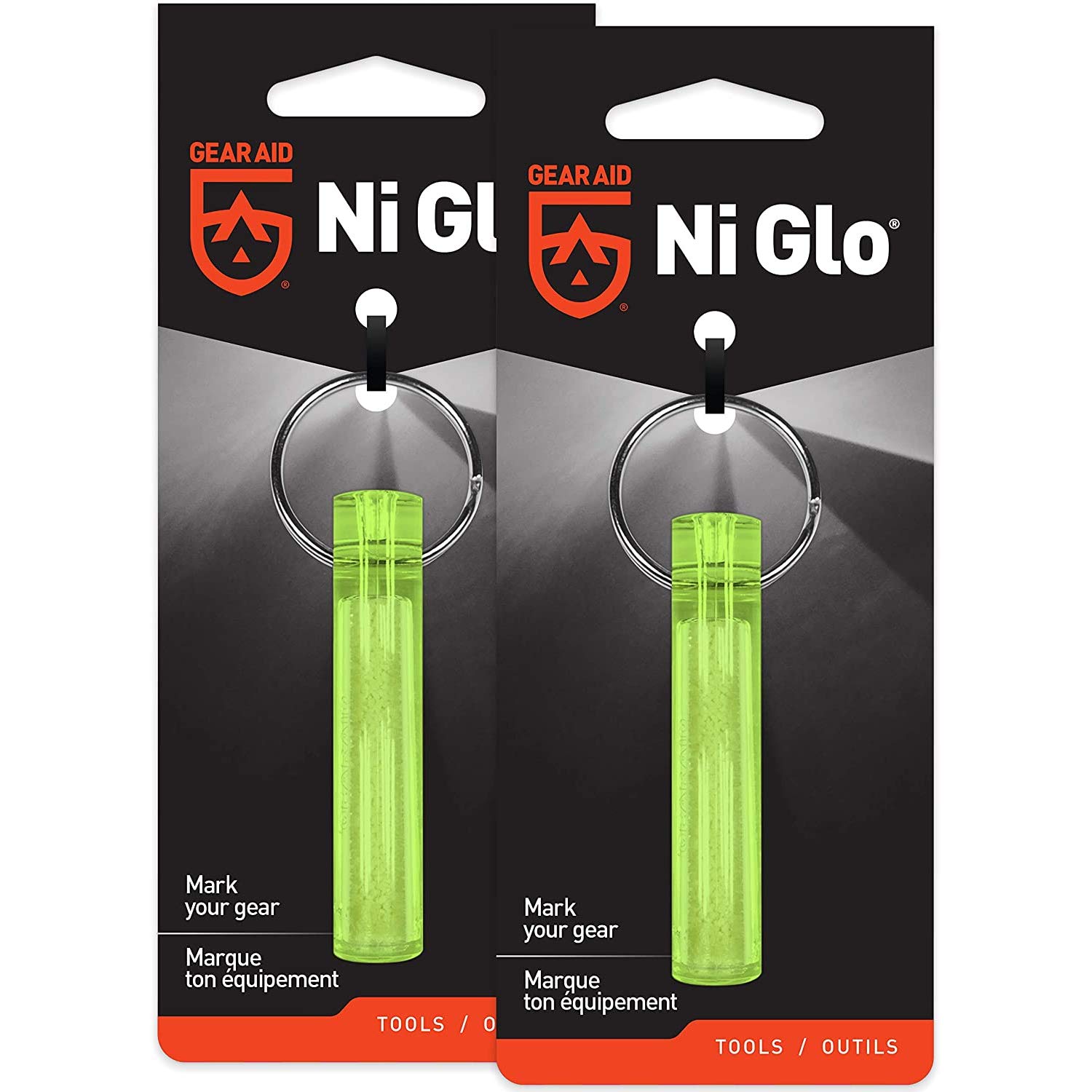 GEAR AID Ni Glo, 2” Glowing Keychain for Camping, Scuba and Night Fishing