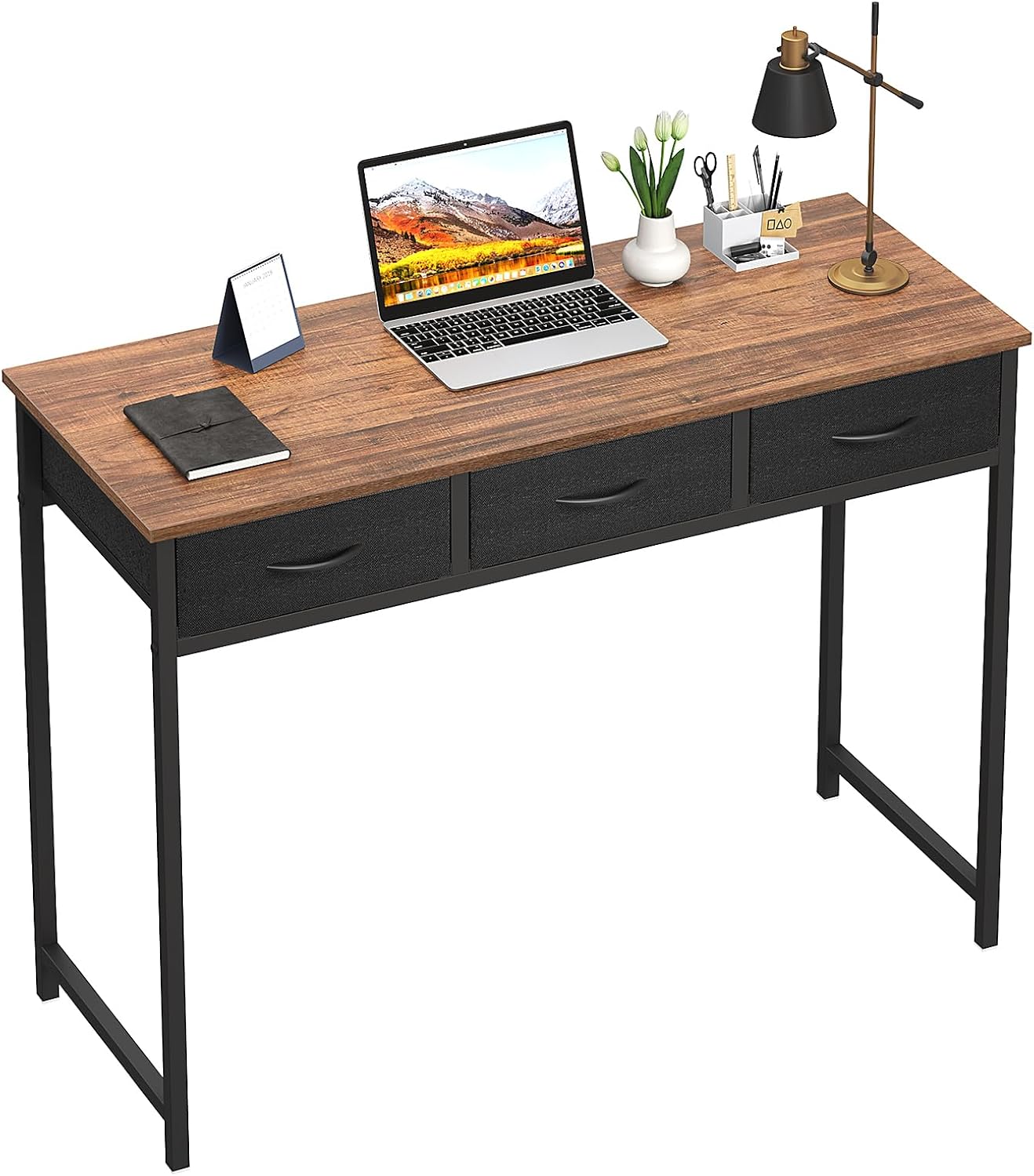 wohomo computer desk with drawers, 39.3 inch bedroom desk with storage, home office desk for room spaces, modern work writing study tables, rustic brown 39.3*15.7 in