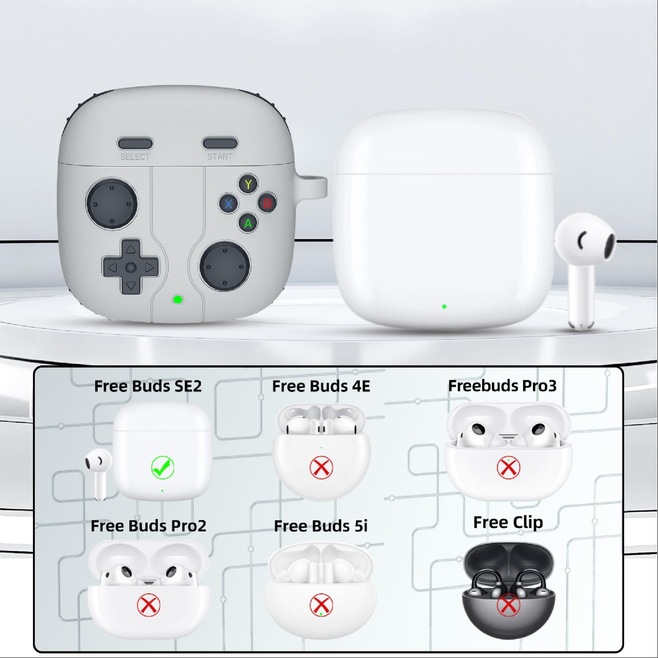 QINOUK Custodia Per Huawei FreeBuds SE 2, [Antiurto] Custodia In Silicone Morbido, Con Clip A Forma Di D, Custodia Protettiva Per Huawei FreeBuds SE 2 [Anti-impronta]-Verde Chiaro