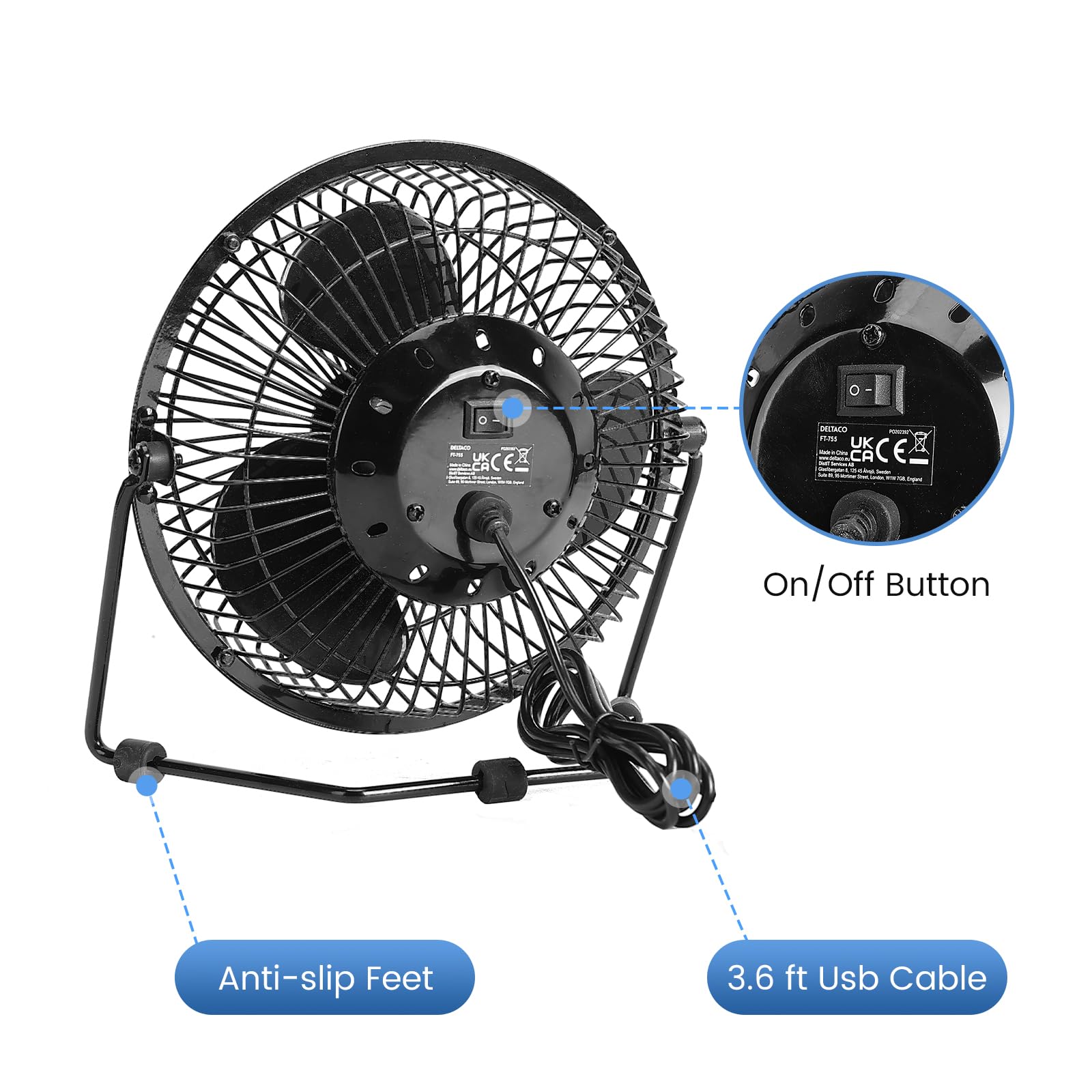 Ventilateur De Bureau USB Avec Lumière RGB - 15 Cm, 3 Vitesses, Rotation 360° - Silencieux Et Portable