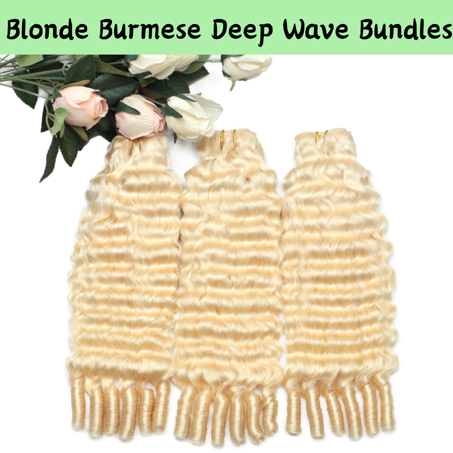 613 Burmese Curly Human Hair Bundles,30 Inch 1 Blonde 3C/4A Deep Wave Bundle with Spiral Curly Ends,100% Burmese Virgin Hair for Full Wig,True Length, Ideal for Salon & Bulk Use