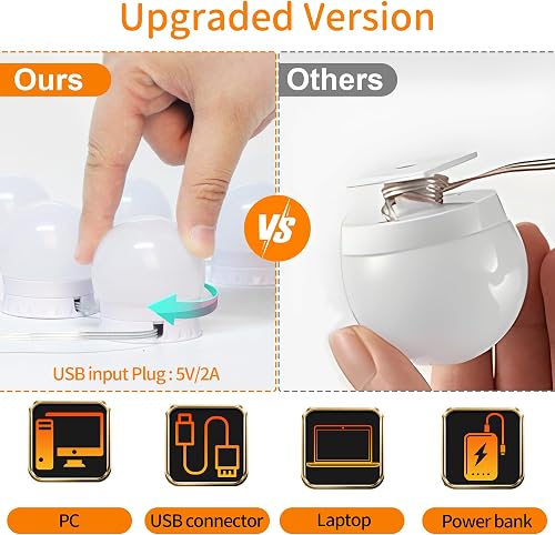 daphomeu Mirror Lights 14 Bulbs, Hollywood Mirror Light Kit, Vanity Lights Perfectly Hidden Cables, 3 Colors and 10 Intensities, USB Make up Lamp for Dressing Table, Bathroom, Bedroom - 4