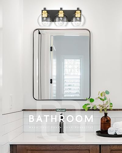Miniatura 200 de VL195-GD-3 - Lámpara de tocador de baño de 3 luces de oro cepillado, apliques de pared modernos con pantalla de globo de vidrio transparente, luces