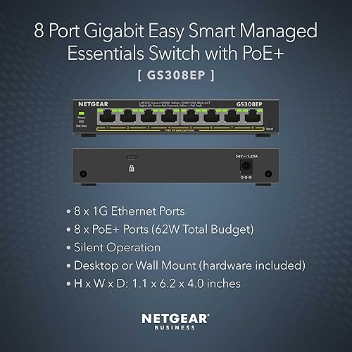 Miniatura 2 de NETGEAR Switch de 8 puertos PoE Gigabit Ethernet Easy Smart Managed Essentials Switch (GS308EP)  con 8 x PoE+  62W, escritorio o montaje en pared