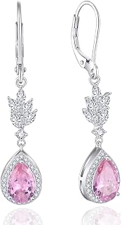 Teardrop Leverback Earrings for Women 925 Sterling Silver Dangle Drop Earrings with Birthstone Wedding Earrings Jewelry for Women Mom Her Wife Girlfriend Daughter Brides Bridesmaid