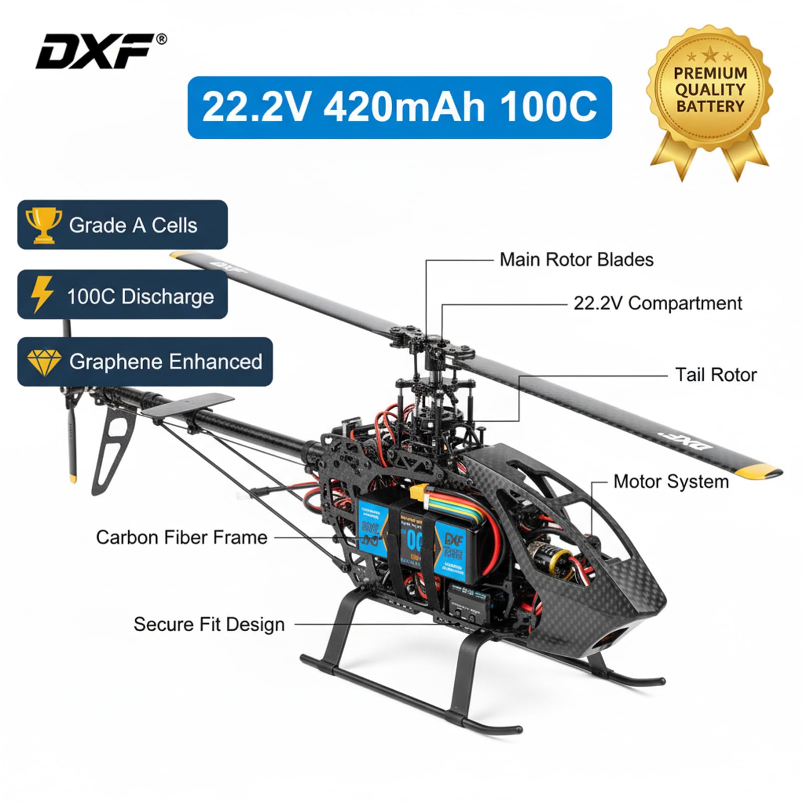 DXF 6S RC Lipo akumulator 4200 mAh 22,2 V 100C grafenowy akumulator z wtyczką xt60 do samolotu RC, helikoptera RC, quadcoptera, drona, samochodu, ciężarówki, łodzi, modelu (2 sztuki)