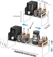 Vista 3 de ARCCI Expandable Kitchen Cabinet Shelf Organizers 2 Pack, Stackable Metal Pantry Storage Shelves Rack, Adjustable Counter Shelf for Cabinets, Negro