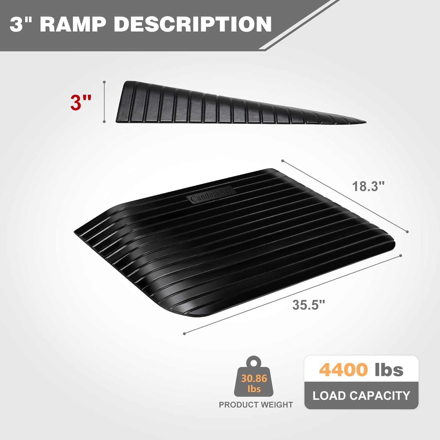 3" Rise Threshold Ramps Doorway, Wheelchair Ramp with Non-silp Surface, 4400 LBS Capacity, Solid and Portable, for Steps, Driveway and Curb Black