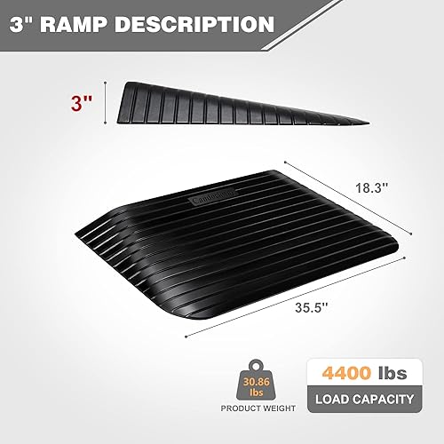 Miniatura 2 de Rampas de umbral de elevación de 3 pulgadas, rampa para silla de ruedas con superficie antideslizante, capacidad de 4400 libras, sólida y portátil,