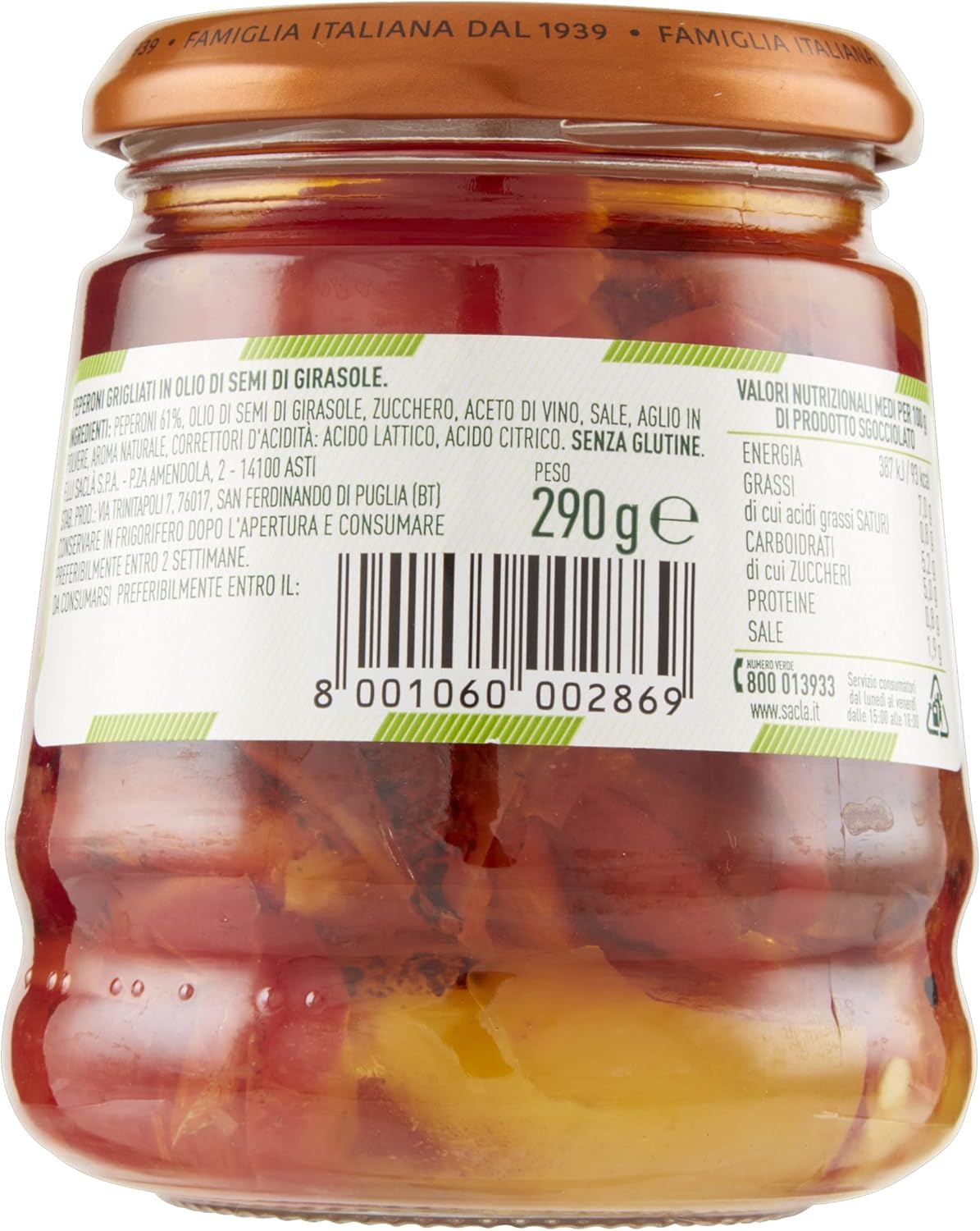 Italian Gourmet Peperoni Grigliati antipasto Gemüse Beilage, 12 x 290g | Verdure arrostite per panini e piatti freddi; mediterran gewürzt, sofort, Gesamtnettogewicht 3,48 kg + Kostenlos Polpa 400g