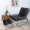 OVLRIJP Outdoor Lounge Chair Balcony Chair Garden Lounger Recliner Chair with Stool Removable Cushion 5-Position Reclining Function Recliner for Garden Patio Black with Stool