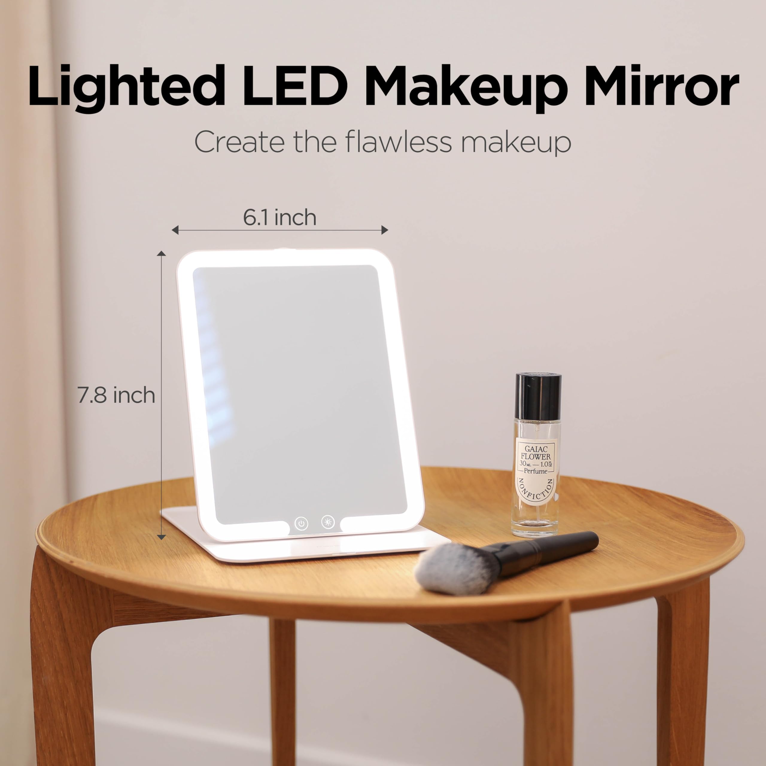 mooas Reise-Make-up-Spiegel, tragbarer LED-beleuchteter Kosmetikspiegel, 15,5 x 19,8 cm, schlanker, faltbarer Spiegel mit Touch-Steuerung, 3-farbige dimmbare Beleuchtung, wiederaufladbarer USB-C