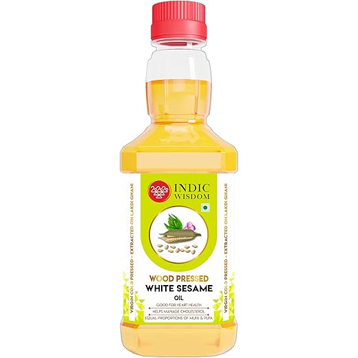 IndicWisdom Wood Pressed White Sesame Oil 200 ml (Cold Pressed White Sesame Oil - Extracted on Wooden Churner)