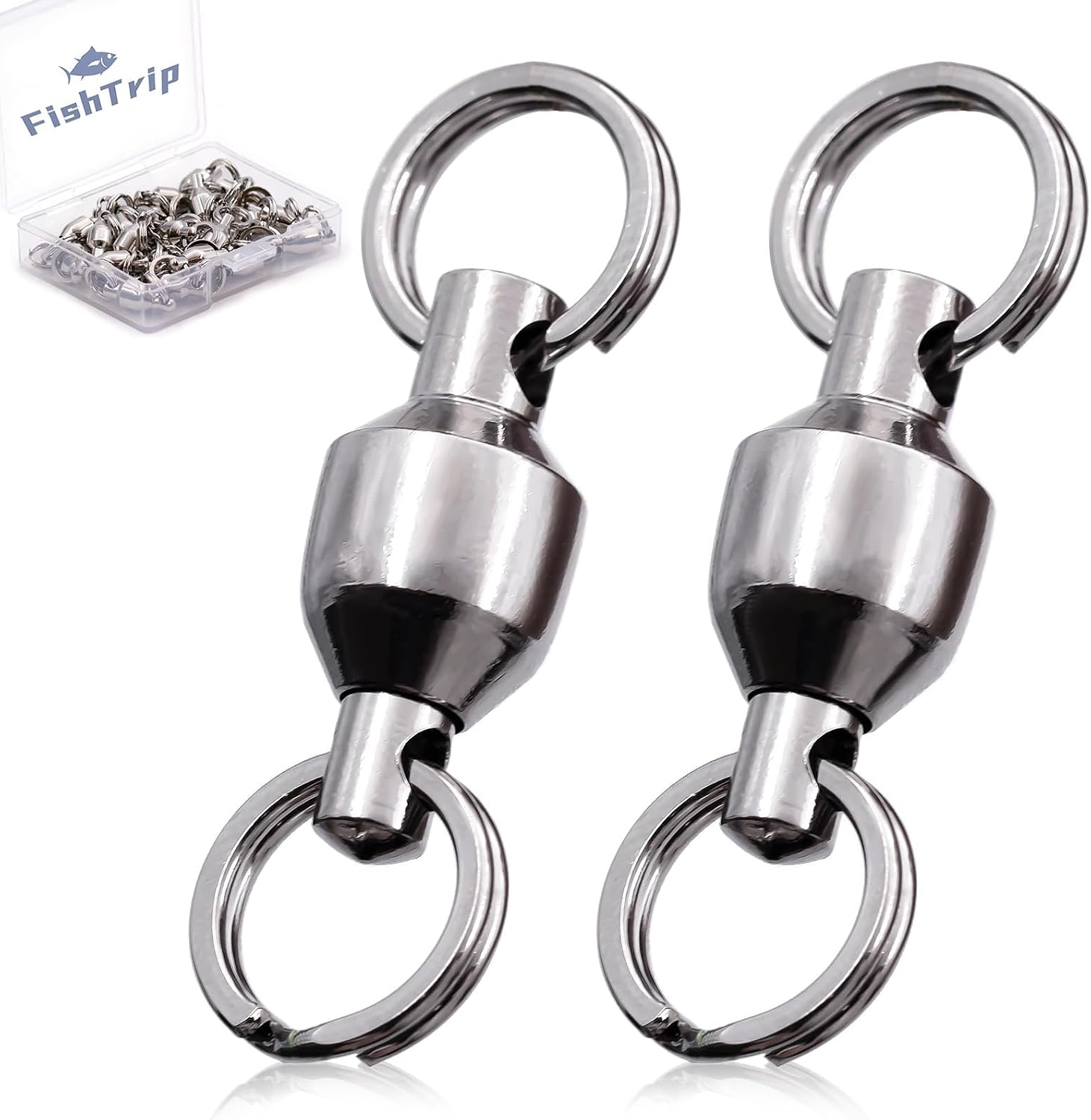 FishTrip 25/50pcs Ball Bearing Swivels with Split Rings for Saltwater | High Strength, Stainless Steel, Ball Bearing Smooth Rotation, Fishing Swivels & Snap Speed Clips Change Connector 0#-8#