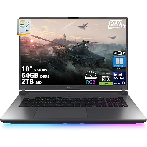 ASUS ROG Strix G18 G815 Gaming AI Laptop | 18" 2.5k IPS 240Hz (100% DCI-P3, 3ms) | Intel 24-Core Ultra 9 275HX | 64GB DDR5 2TB SSD | GeForce RTX 5060 | RGB Backlit Wi-Fi7 Win11 Pro w/DLCA Accessory